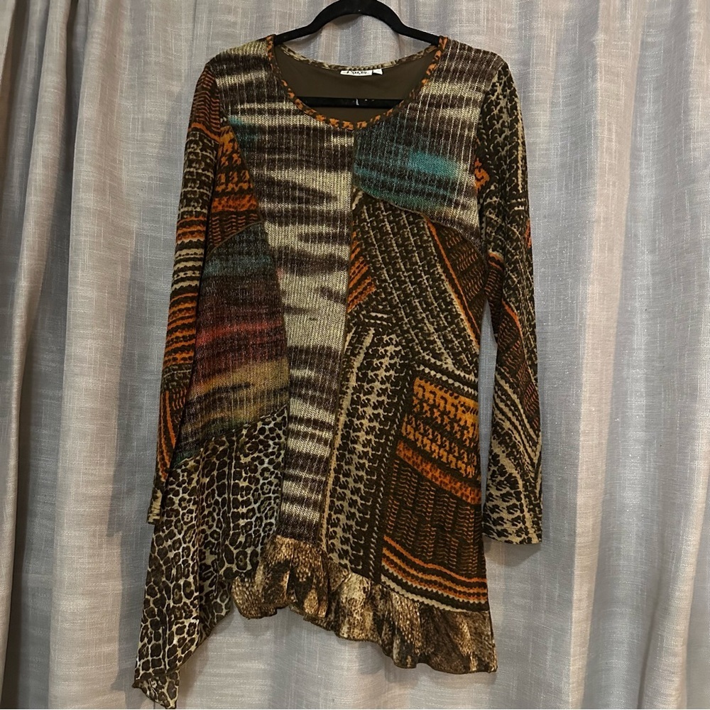 Paris Hues Multicolor Patchwork Long Sleeve Tunic